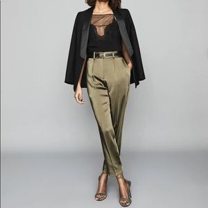 Reiss Olive Elyssa Satin Pleated Trousers